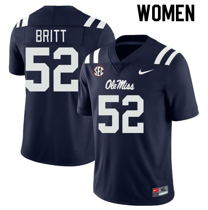 Women #52 Christian Britt Ole Miss Rebels College Football Jerseyes Stitched Sale-Navy